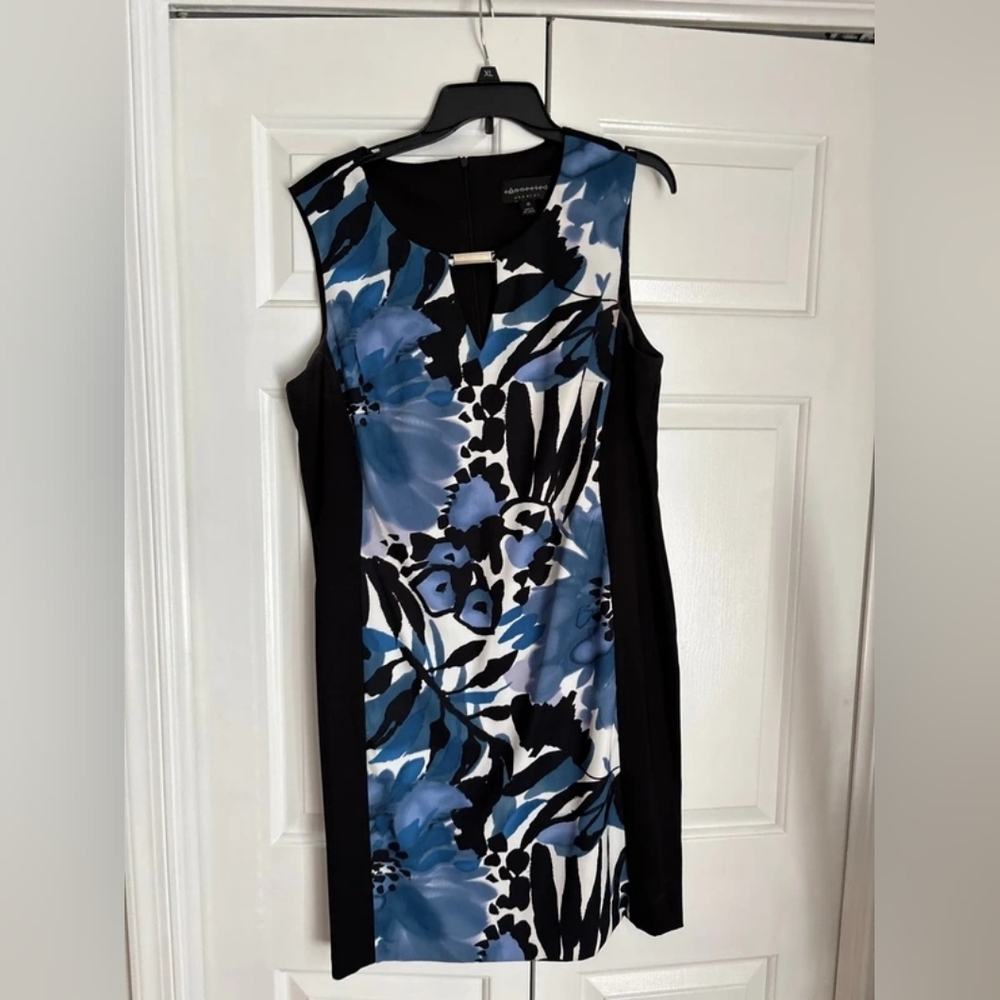 Sleeveless Blue Floral Sheath Dress